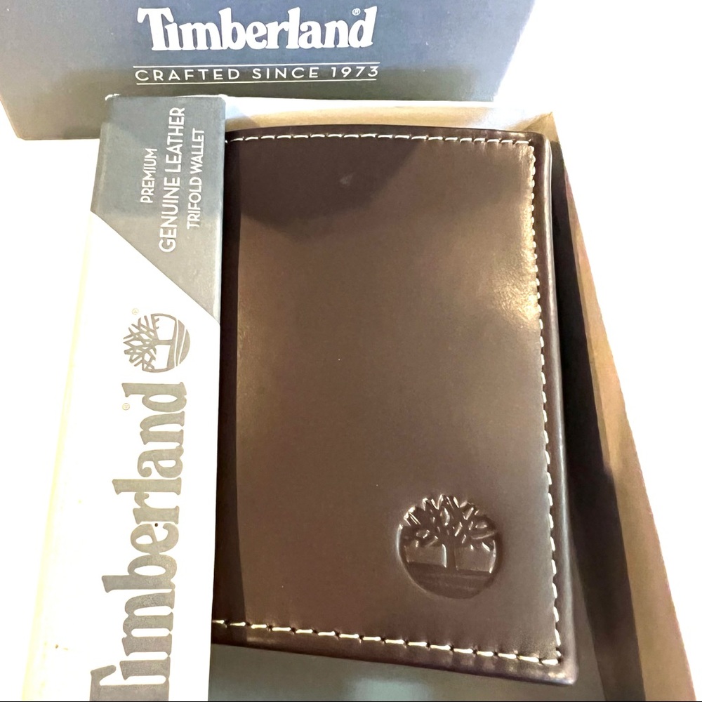 Timberland Premium Genuine Leather Trifold Mens Wallet Brown